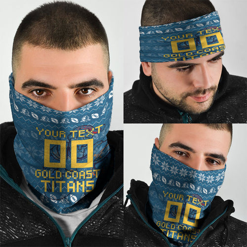 Personalized Gold Coast Titans Christmas Neck Gaiter Australian Rugby Fans - Pixelated Ugly Xmas Pattern Mascot Santa