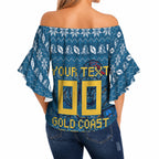 Personalized Gold Coast Titans Christmas Off Shoulder Wrap Waist Top Australian Rugby Fans - Pixelated Ugly Xmas Pattern Mascot Santa