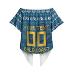 Personalized Gold Coast Titans Christmas Off Shoulder Wrap Waist Top Australian Rugby Fans - Pixelated Ugly Xmas Pattern Mascot Santa