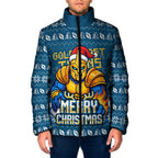 Personalized Gold Coast Titans Christmas Padded Jacket Australian Rugby Fans - Pixelated Ugly Xmas Pattern Mascot Santa