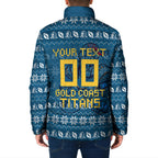 Personalized Gold Coast Titans Christmas Padded Jacket Australian Rugby Fans - Pixelated Ugly Xmas Pattern Mascot Santa