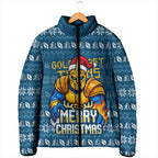 Personalized Gold Coast Titans Christmas Padded Jacket Australian Rugby Fans - Pixelated Ugly Xmas Pattern Mascot Santa