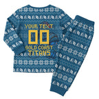 Personalized Gold Coast Titans Christmas Pajama Set Australian Rugby Fans - Pixelated Ugly Xmas Pattern Mascot Santa