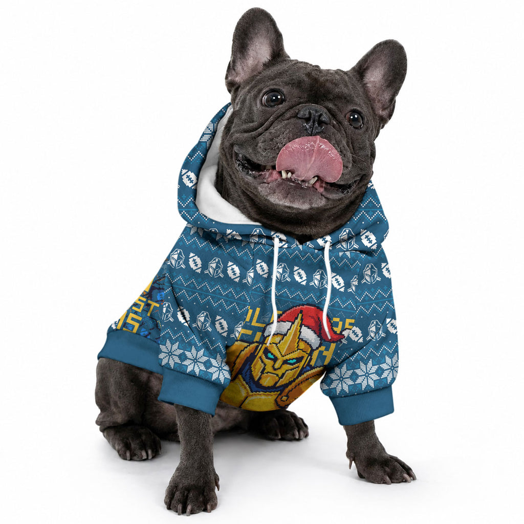 Personalized Gold Coast Titans Christmas Pet Hoodie Australian Rugby Fans - Pixelated Ugly Xmas Pattern Mascot Santa