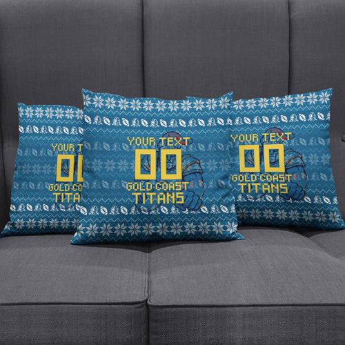 Personalized Gold Coast Titans Christmas Pillow Cover Australian Rugby Fans - Pixelated Ugly Xmas Pattern Mascot Santa