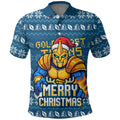 Personalized Gold Coast Titans Christmas Polo Shirt Australian Rugby Fans - Pixelated Ugly Xmas Pattern Mascot Santa
