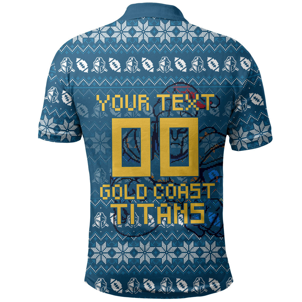 Personalized Gold Coast Titans Christmas Polo Shirt Australian Rugby Fans - Pixelated Ugly Xmas Pattern Mascot Santa