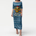 Personalized Gold Coast Titans Christmas Puletasi Australian Rugby Fans - Pixelated Ugly Xmas Pattern Mascot Santa