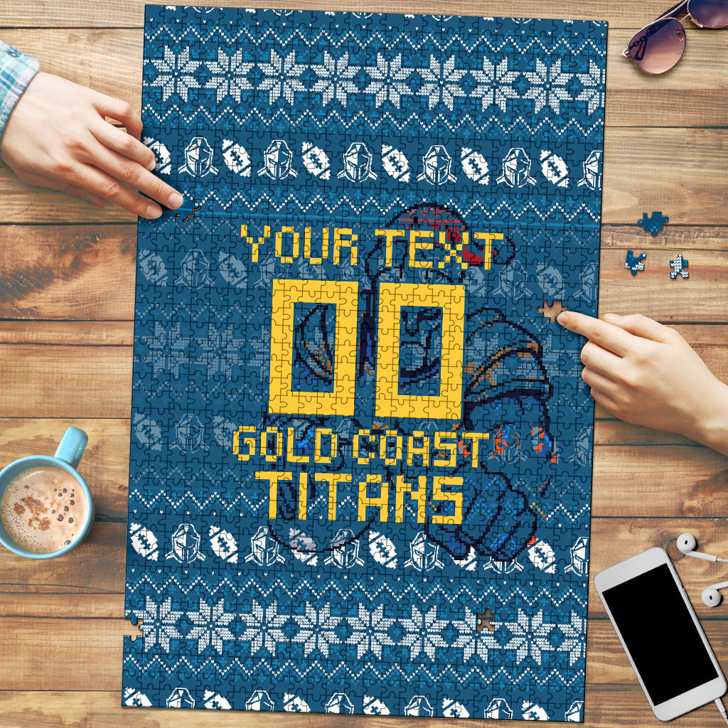 Personalized Gold Coast Titans Christmas Puzzle Australian Rugby Fans - Pixelated Ugly Xmas Pattern Mascot Santa