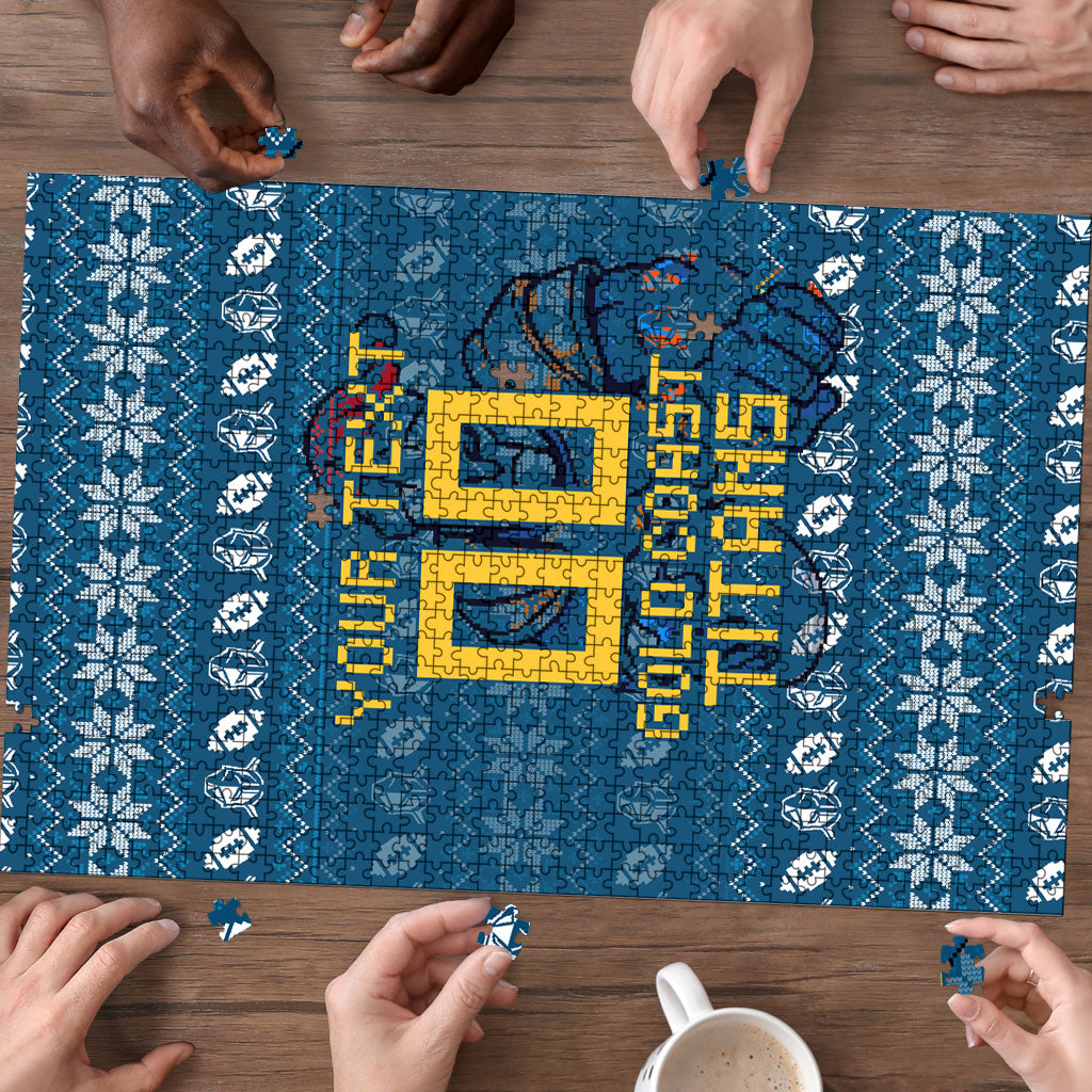 Personalized Gold Coast Titans Christmas Puzzle Australian Rugby Fans - Pixelated Ugly Xmas Pattern Mascot Santa