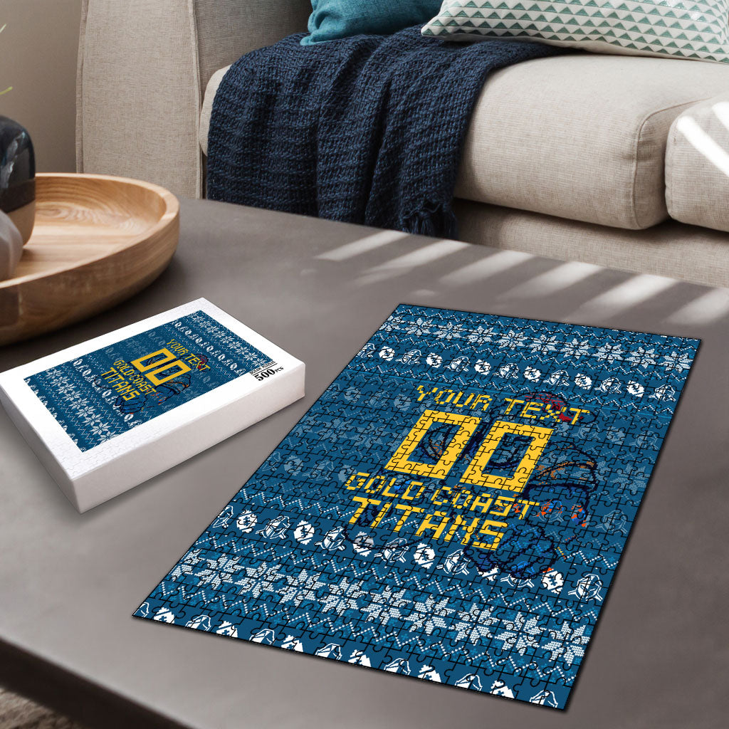 Personalized Gold Coast Titans Christmas Puzzle Australian Rugby Fans - Pixelated Ugly Xmas Pattern Mascot Santa