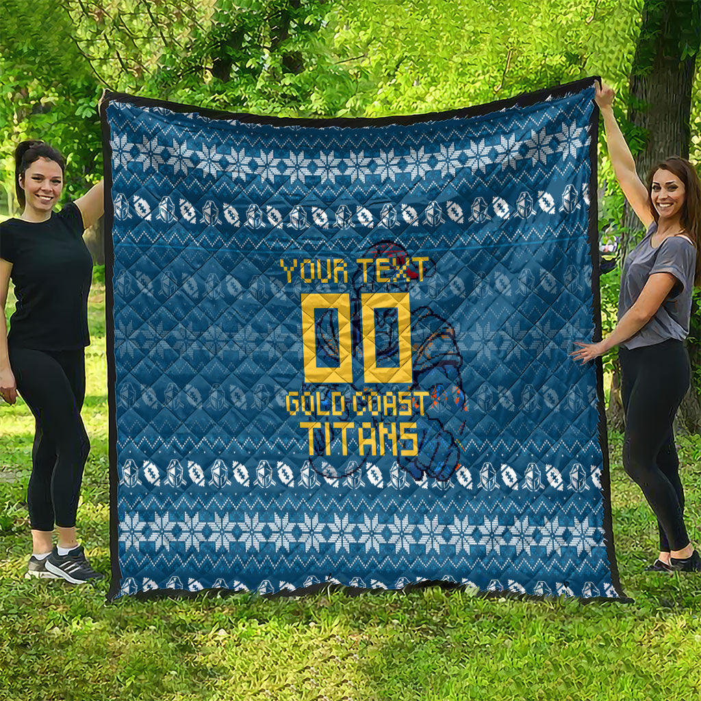 Personalized Gold Coast Titans Christmas Quilt Australian Rugby Fans - Pixelated Ugly Xmas Pattern Mascot Santa