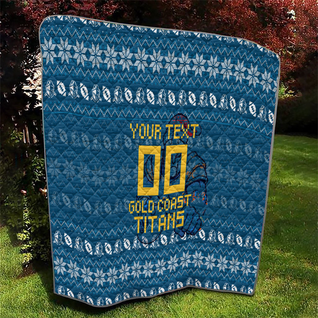 Personalized Gold Coast Titans Christmas Quilt Australian Rugby Fans - Pixelated Ugly Xmas Pattern Mascot Santa