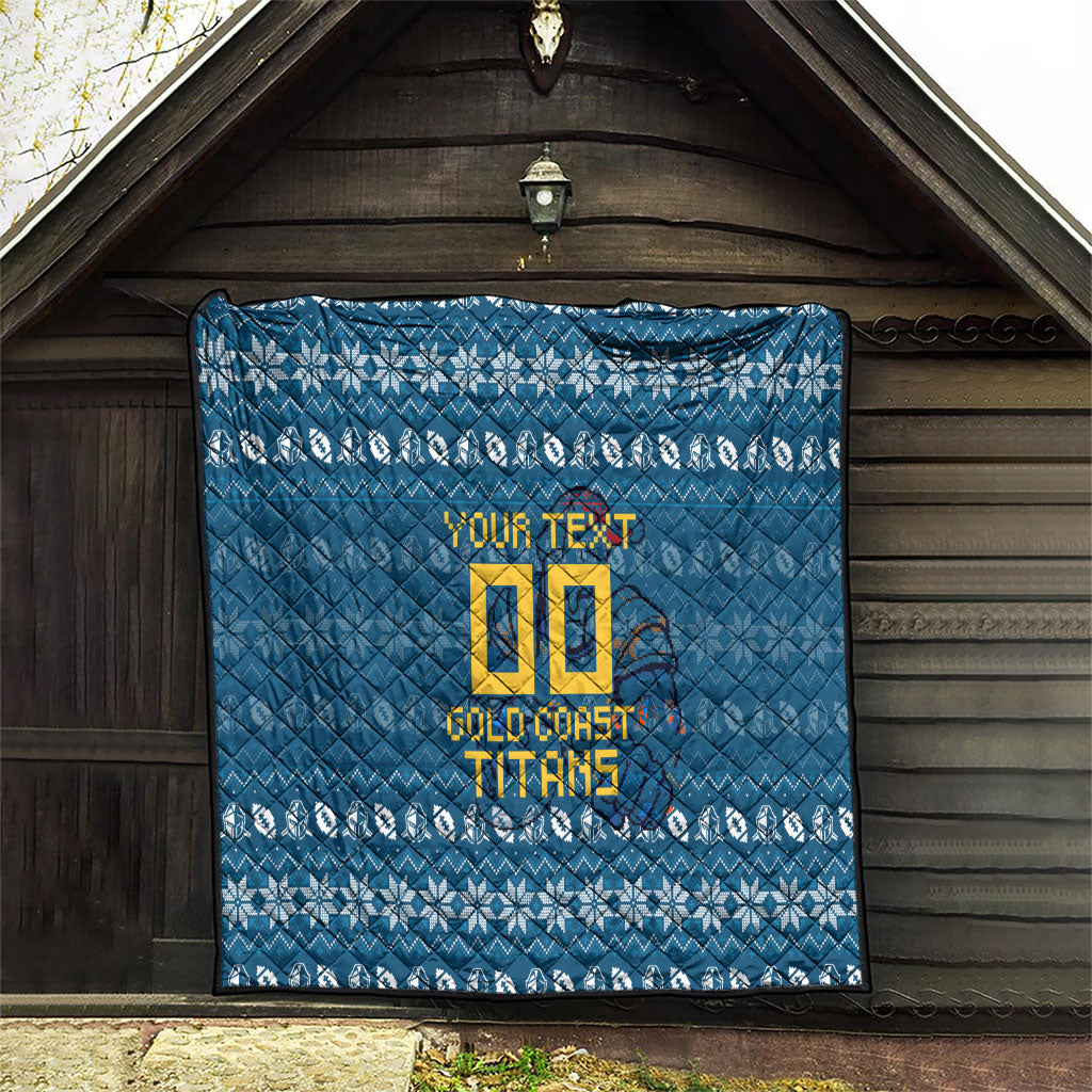 Personalized Gold Coast Titans Christmas Quilt Australian Rugby Fans - Pixelated Ugly Xmas Pattern Mascot Santa