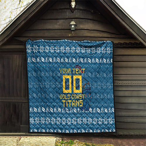 Personalized Gold Coast Titans Christmas Quilt Australian Rugby Fans - Pixelated Ugly Xmas Pattern Mascot Santa