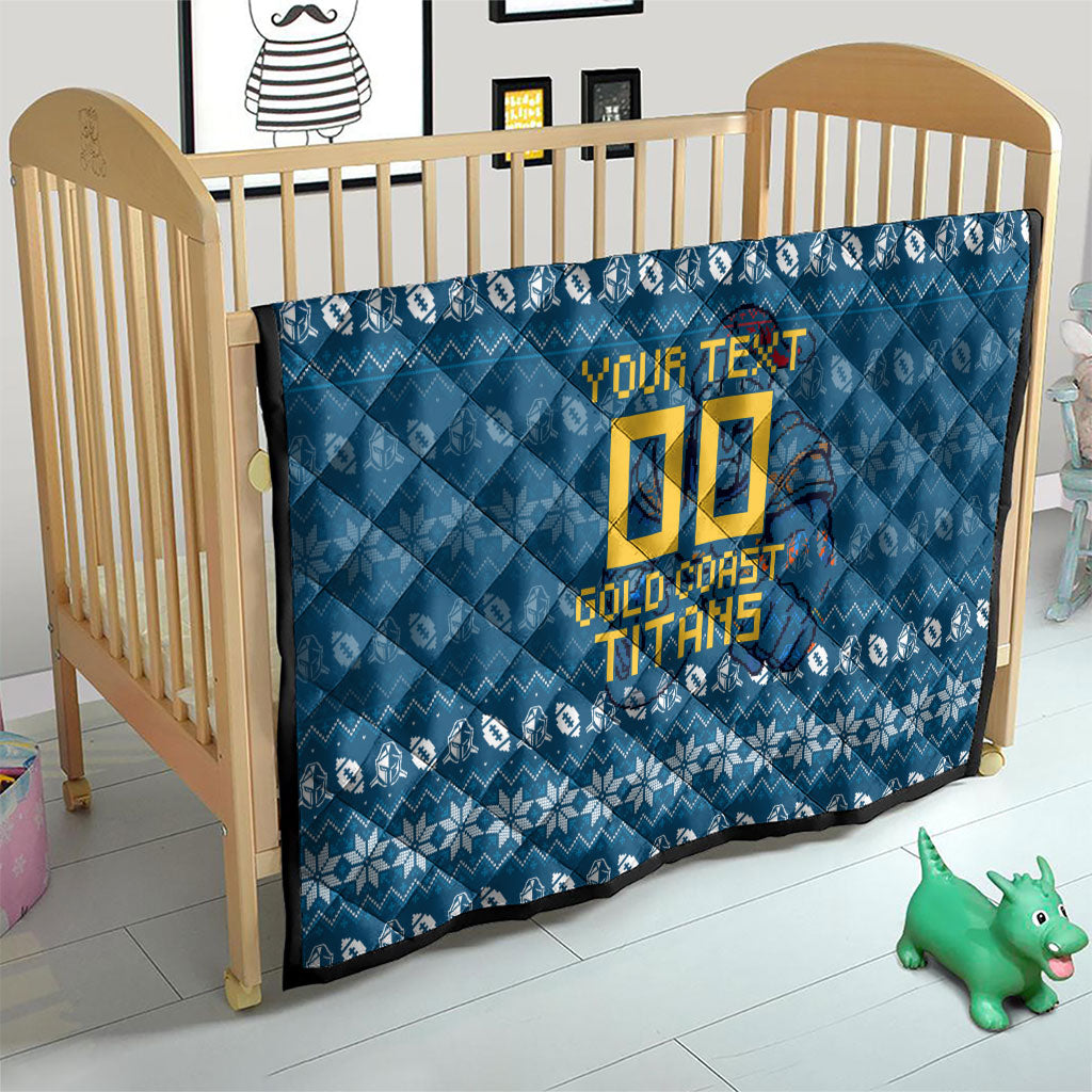 Personalized Gold Coast Titans Christmas Quilt Australian Rugby Fans - Pixelated Ugly Xmas Pattern Mascot Santa