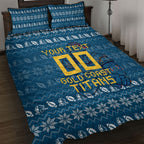 Personalized Gold Coast Titans Christmas Quilt Bed Set Australian Rugby Fans - Pixelated Ugly Xmas Pattern Mascot Santa