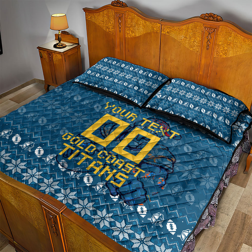 Personalized Gold Coast Titans Christmas Quilt Bed Set Australian Rugby Fans - Pixelated Ugly Xmas Pattern Mascot Santa