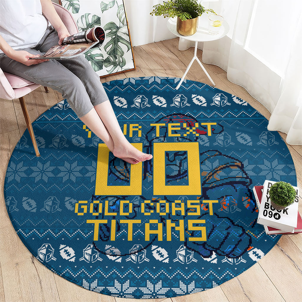 Personalized Gold Coast Titans Christmas Round Carpet Australian Rugby Fans - Pixelated Ugly Xmas Pattern Mascot Santa