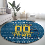 Personalized Gold Coast Titans Christmas Round Carpet Australian Rugby Fans - Pixelated Ugly Xmas Pattern Mascot Santa