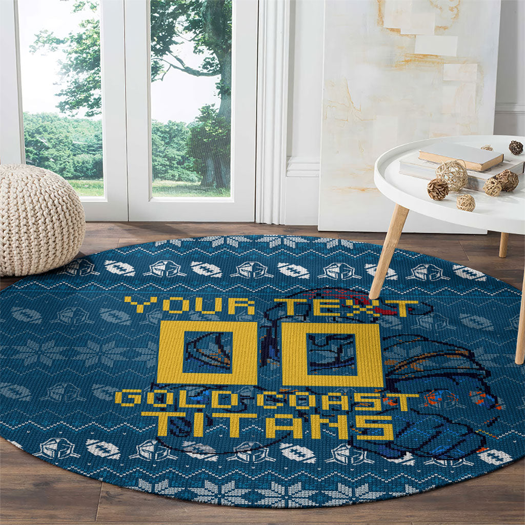 Personalized Gold Coast Titans Christmas Round Carpet Australian Rugby Fans - Pixelated Ugly Xmas Pattern Mascot Santa