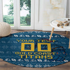 Personalized Gold Coast Titans Christmas Round Carpet Australian Rugby Fans - Pixelated Ugly Xmas Pattern Mascot Santa