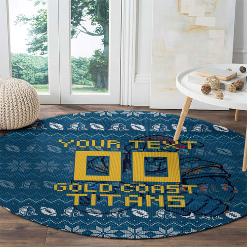 Personalized Gold Coast Titans Christmas Round Carpet Australian Rugby Fans - Pixelated Ugly Xmas Pattern Mascot Santa