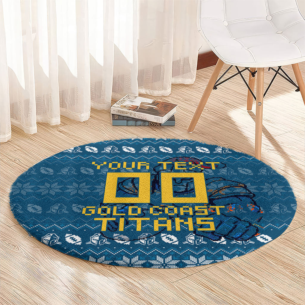 Personalized Gold Coast Titans Christmas Round Carpet Australian Rugby Fans - Pixelated Ugly Xmas Pattern Mascot Santa
