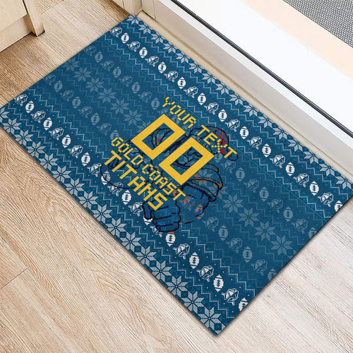 Personalized Gold Coast Titans Christmas Rubber Doormat Australian Rugby Fans - Pixelated Ugly Xmas Pattern Mascot Santa