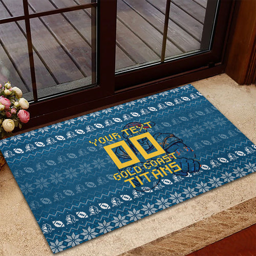 Personalized Gold Coast Titans Christmas Rubber Doormat Australian Rugby Fans - Pixelated Ugly Xmas Pattern Mascot Santa