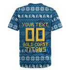 Personalized Gold Coast Titans Christmas Rugby Jersey Australian Rugby Fans - Pixelated Ugly Xmas Pattern Mascot Santa