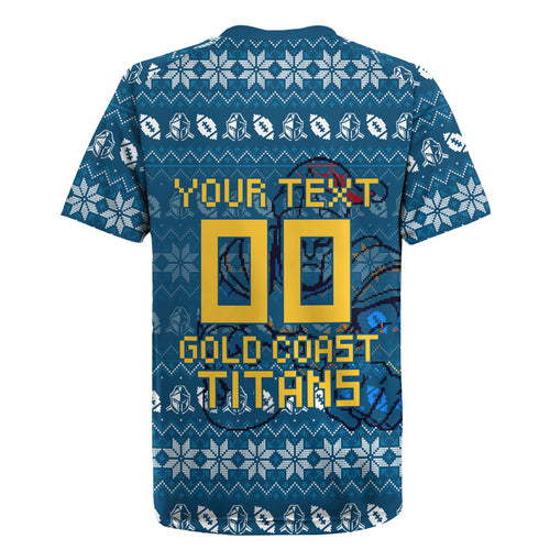 Personalized Gold Coast Titans Christmas Rugby Jersey Australian Rugby Fans - Pixelated Ugly Xmas Pattern Mascot Santa