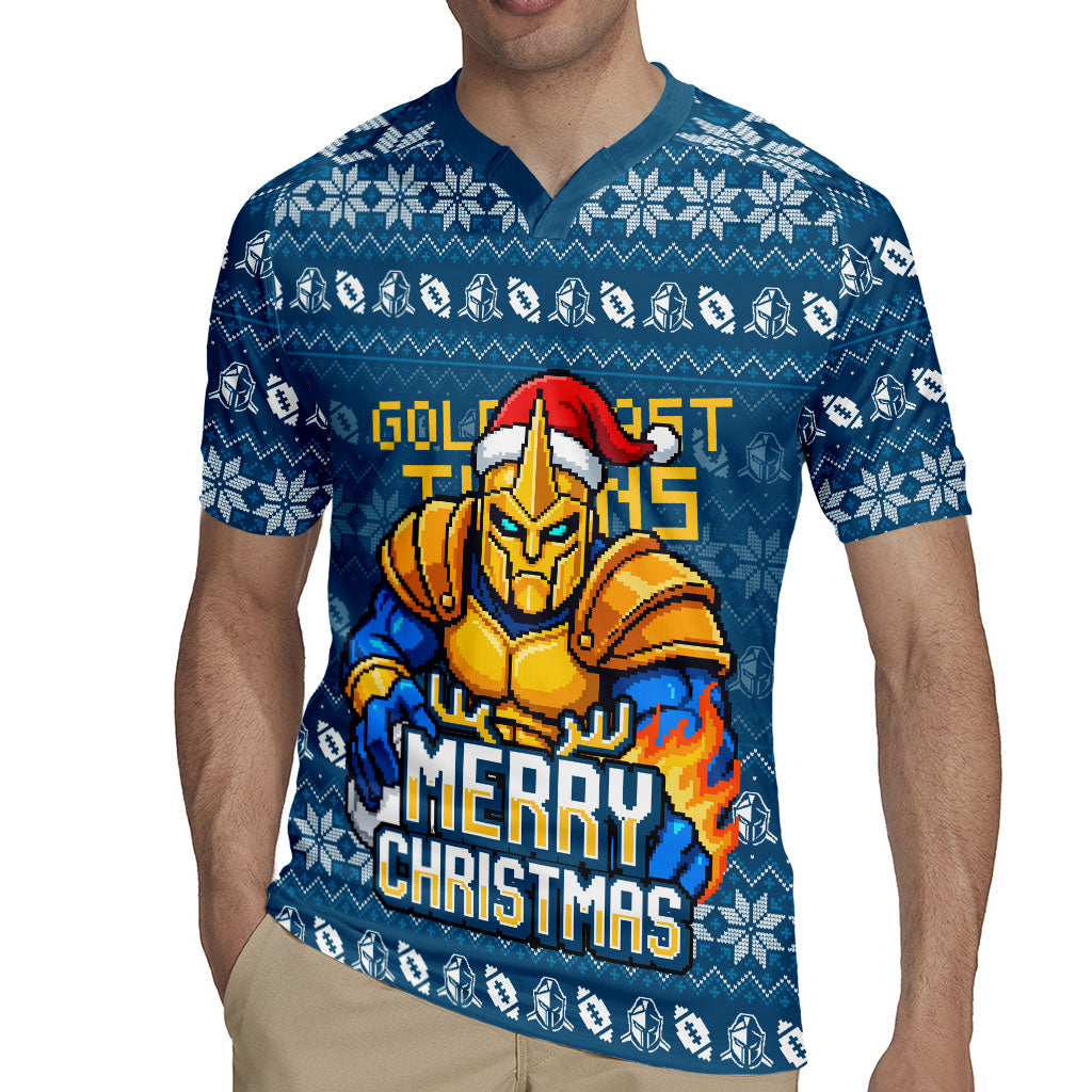 Personalized Gold Coast Titans Christmas Rugby Jersey Australian Rugby Fans - Pixelated Ugly Xmas Pattern Mascot Santa