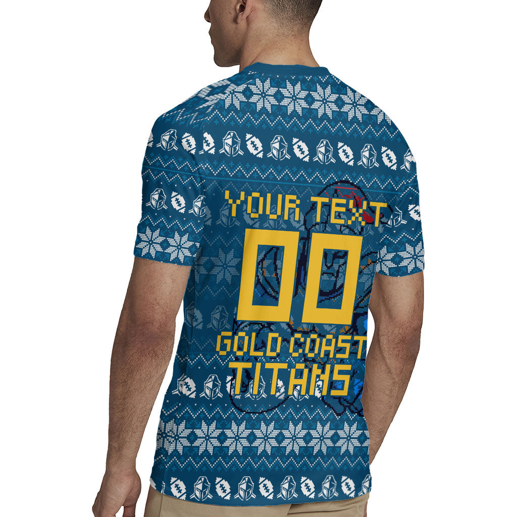 Personalized Gold Coast Titans Christmas Rugby Jersey Australian Rugby Fans - Pixelated Ugly Xmas Pattern Mascot Santa