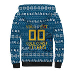Personalized Gold Coast Titans Christmas Sherpa Hoodie Australian Rugby Fans - Pixelated Ugly Xmas Pattern Mascot Santa