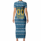 Personalized Gold Coast Titans Christmas Short Sleeve Bodycon Dress Australian Rugby Fans - Pixelated Ugly Xmas Pattern Mascot Santa