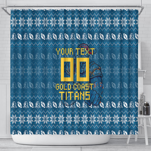Personalized Gold Coast Titans Christmas Shower Curtain Australian Rugby Fans - Pixelated Ugly Xmas Pattern Mascot Santa