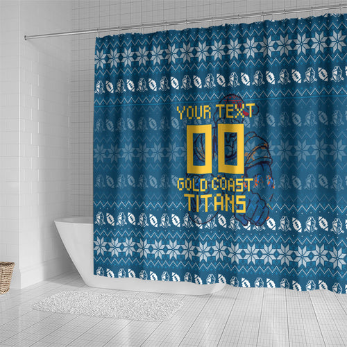 Personalized Gold Coast Titans Christmas Shower Curtain Australian Rugby Fans - Pixelated Ugly Xmas Pattern Mascot Santa