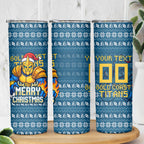 Personalized Gold Coast Titans Christmas Skinny Tumbler Australian Rugby Fans - Pixelated Ugly Xmas Pattern Mascot Santa