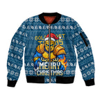 Personalized Gold Coast Titans Christmas Sleeve Zip Bomber Jacket Australian Rugby Fans - Pixelated Ugly Xmas Pattern Mascot Santa