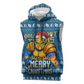 Personalized Gold Coast Titans Christmas Sleeveless Hoodie Australian Rugby Fans - Pixelated Ugly Xmas Pattern Mascot Santa