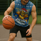 Personalized Gold Coast Titans Christmas Sleeveless Hoodie Australian Rugby Fans - Pixelated Ugly Xmas Pattern Mascot Santa