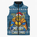 Personalized Gold Coast Titans Christmas Sleeveless Puffer Jacket Australian Rugby Fans - Pixelated Ugly Xmas Pattern Mascot Santa