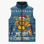 Personalized Gold Coast Titans Christmas Sleeveless Puffer Jacket Australian Rugby Fans - Pixelated Ugly Xmas Pattern Mascot Santa