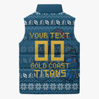 Personalized Gold Coast Titans Christmas Sleeveless Puffer Jacket Australian Rugby Fans - Pixelated Ugly Xmas Pattern Mascot Santa