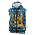 Personalized Gold Coast Titans Christmas Sleeveless Zip Hoodie Australian Rugby Fans - Pixelated Ugly Xmas Pattern Mascot Santa