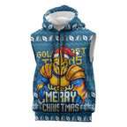 Personalized Gold Coast Titans Christmas Sleeveless Zip Hoodie Australian Rugby Fans - Pixelated Ugly Xmas Pattern Mascot Santa