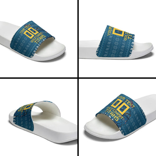 Personalized Gold Coast Titans Christmas Slide Sandals Australian Rugby Fans - Pixelated Ugly Xmas Pattern Mascot Santa