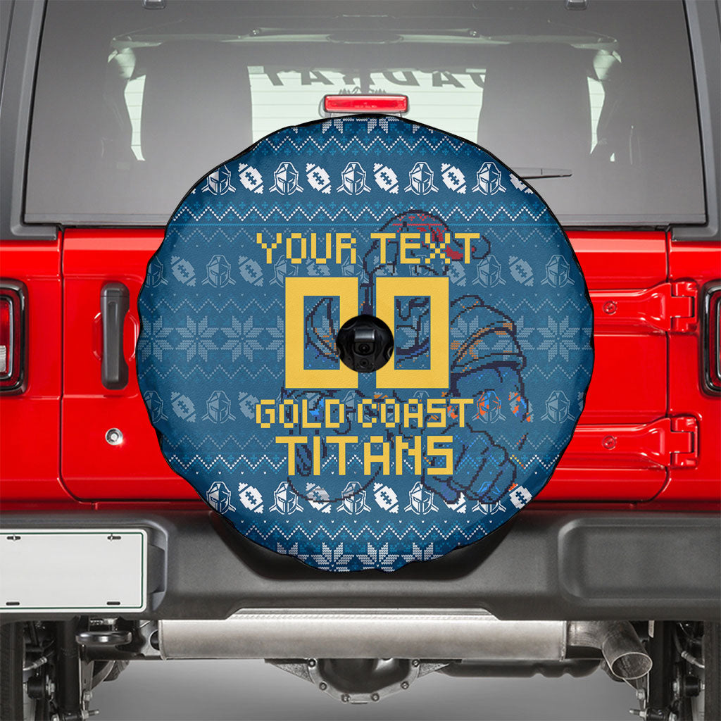 Personalized Gold Coast Titans Christmas Spare Tire Cover Australian Rugby Fans - Pixelated Ugly Xmas Pattern Mascot Santa