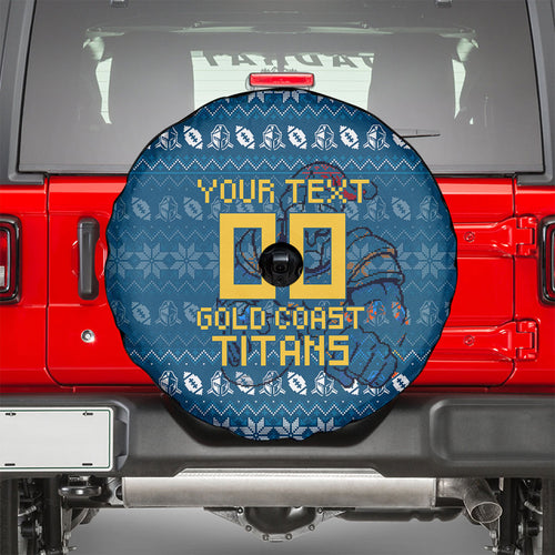 Personalized Gold Coast Titans Christmas Spare Tire Cover Australian Rugby Fans - Pixelated Ugly Xmas Pattern Mascot Santa